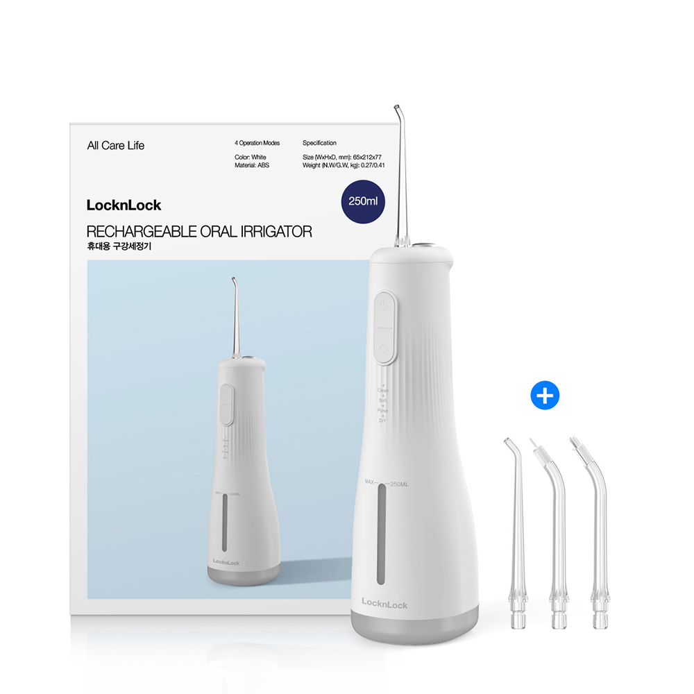 Máy Tăm Nước LocknLock Rechargeable Oral Irrigator 3.7V, 8W, 250Ml - Màu Trắng - ENR154WHT